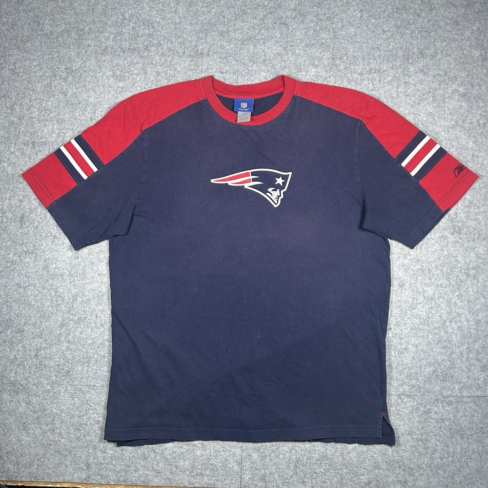 New England Patriots T Shirt Mens XXL Blue Red Reebok NFL Football‎ Short Sleeve